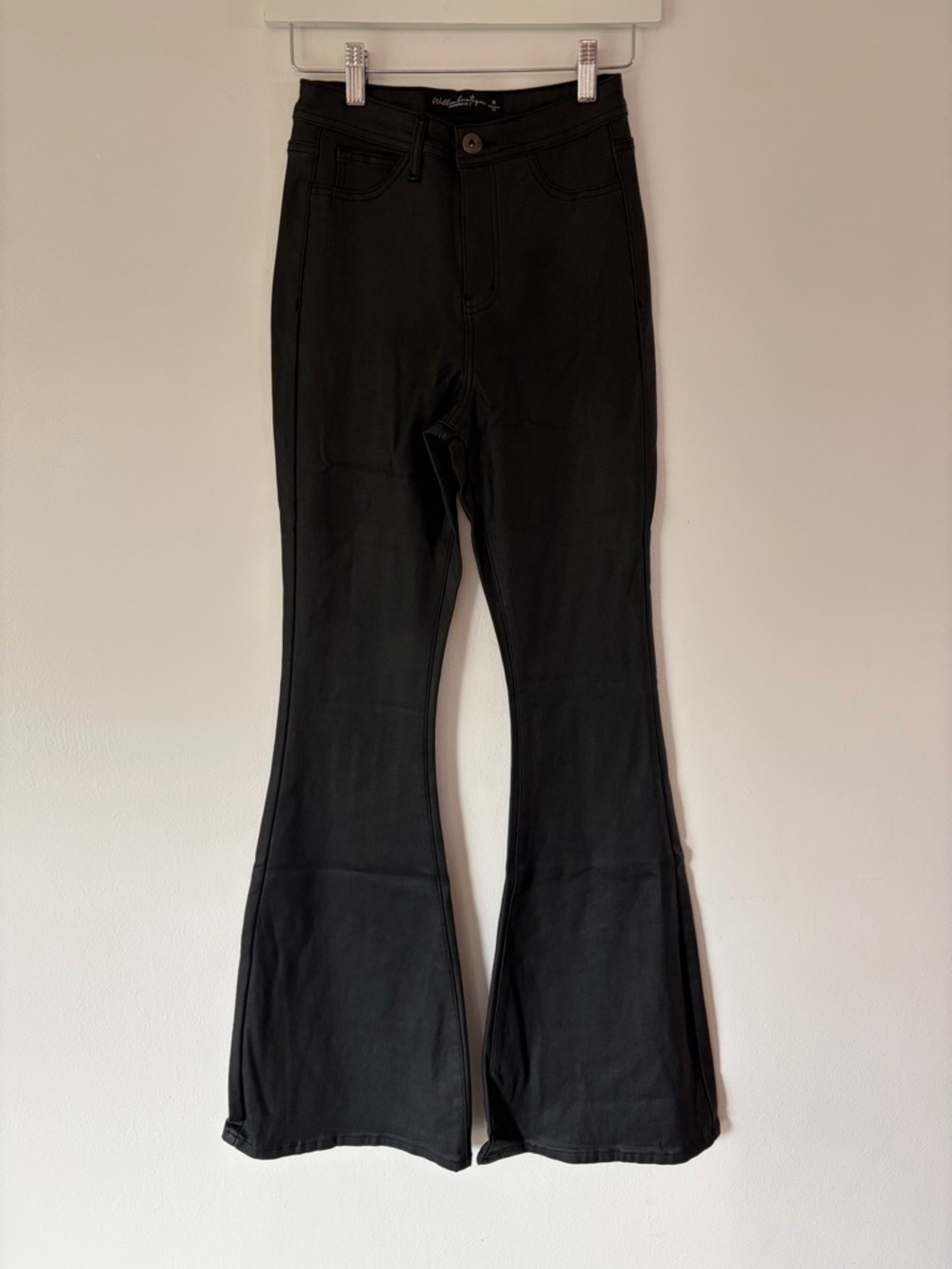 Willow Boutique Black Coated High-Rise Stretch Flare Pants Size Medium